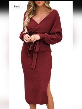 Vici Burgundy Wrap Knit Midi Dress